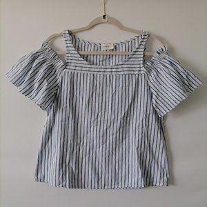 Everly Women's Blue Stripe Blouse Cold Shoulder Size S